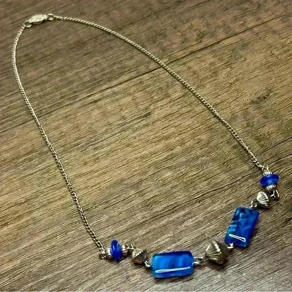 Vintage Art-deco Silver Tone and Blue Necklace - Picture 1 of 3